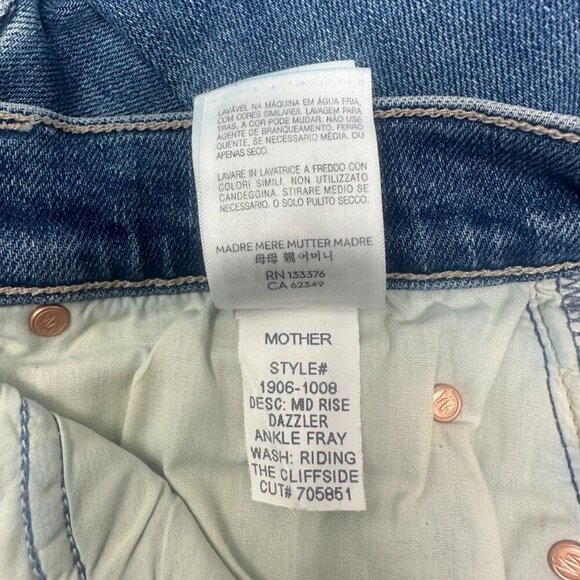 Mother Mid Rise Dazzler Ankle Fray Jeans Size 31 In Riding the Cliffside Wash - Picture 15 of 16